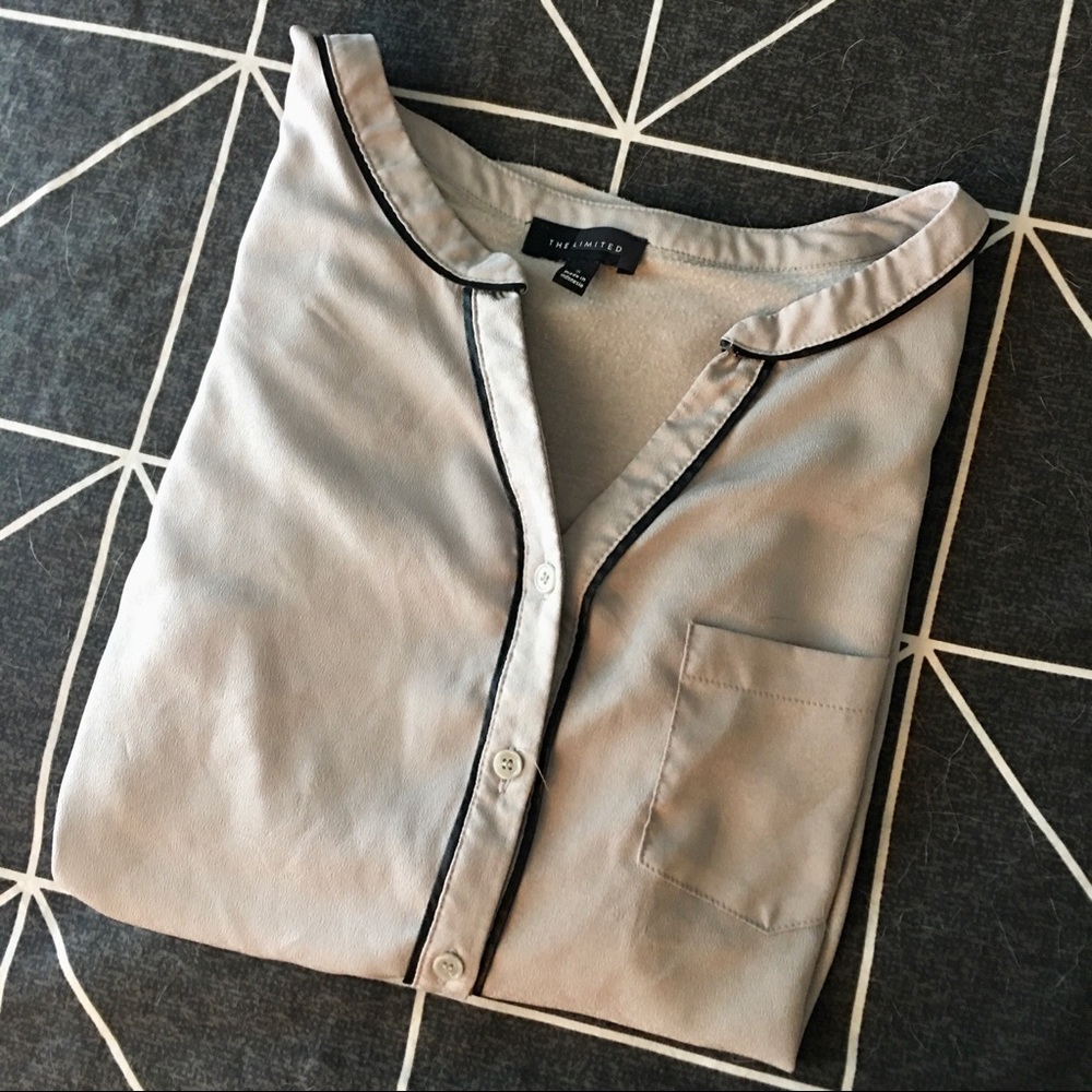 The Limited Silver grey blouse with black accents